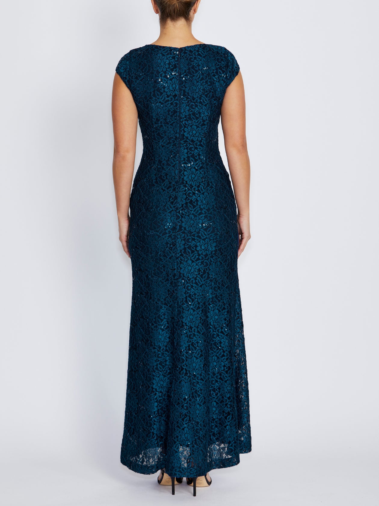 Leighton Deep Teal Stretch Lace Gown