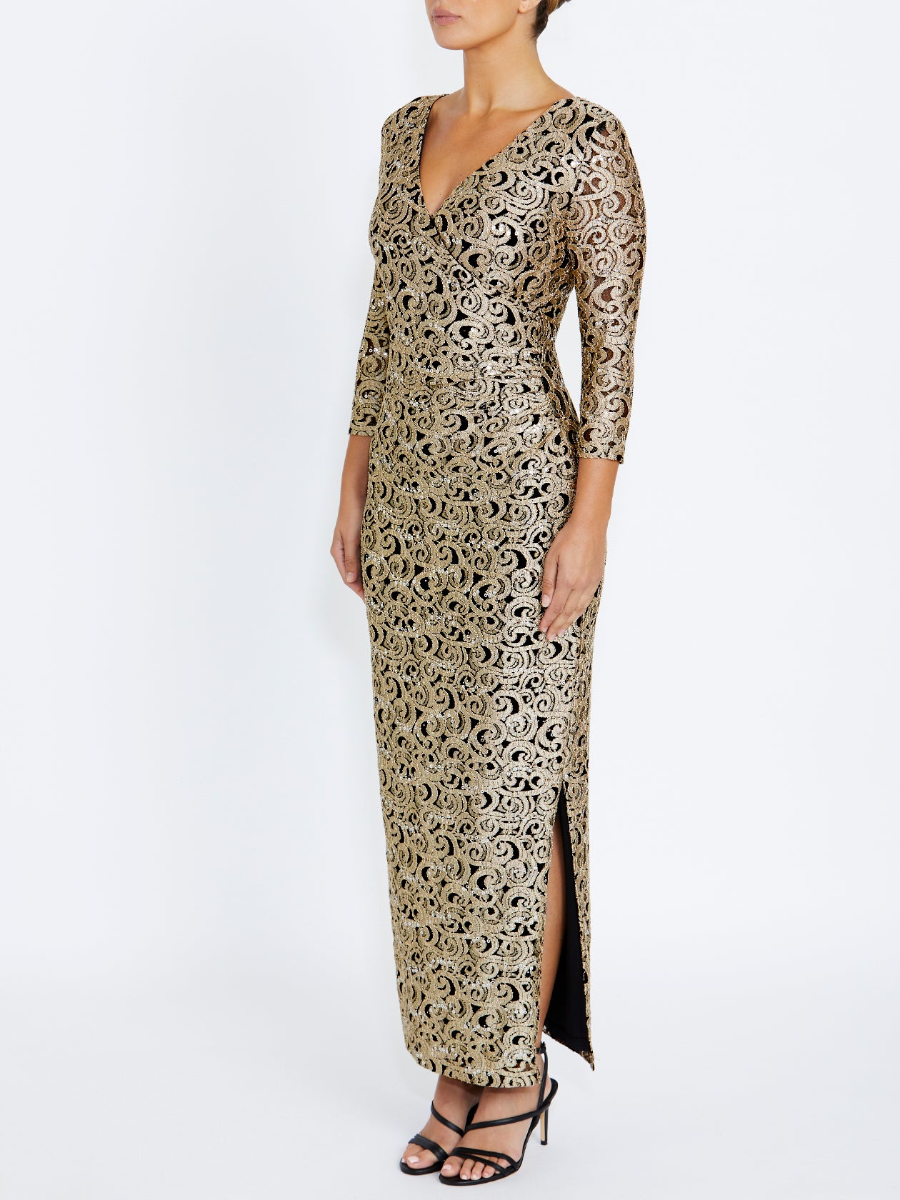 Aurelia Black and Gold Stretch Lace Gown