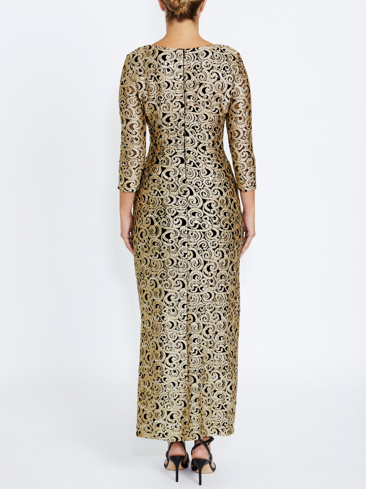 Aurelia Black and Gold Stretch Lace Gown