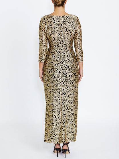 Aurelia Black and Gold Stretch Lace Gown