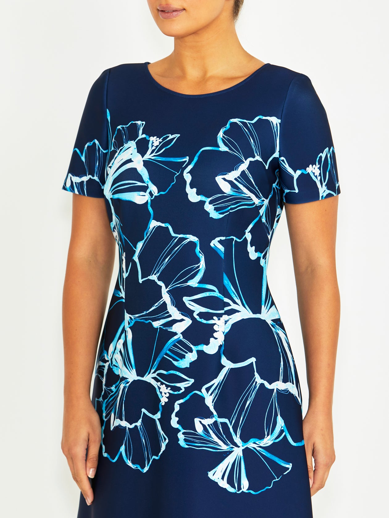 Women's Stretch Scuba A-Line Dress in Navy | Mandy Women's Stretch Scuba A-Line Dress in Navy | Mandy