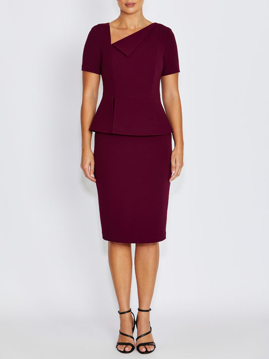 Rachel Wine Scuba Crepe Peplum Dress