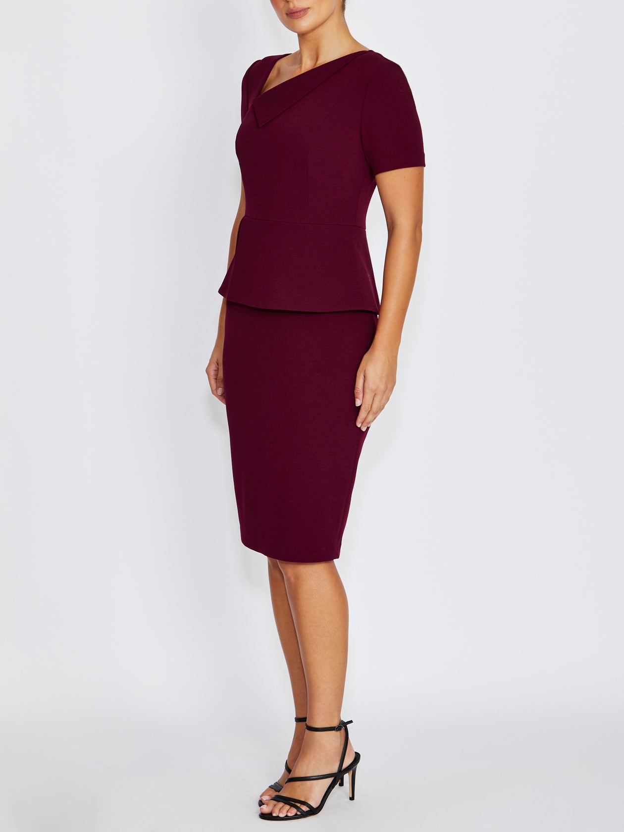 Rachel Wine Peplum Dress