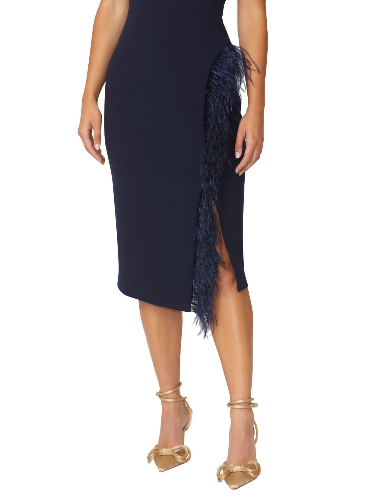 Women's Stretch Scuba Midi Shift Dress in Navy | Priscilla