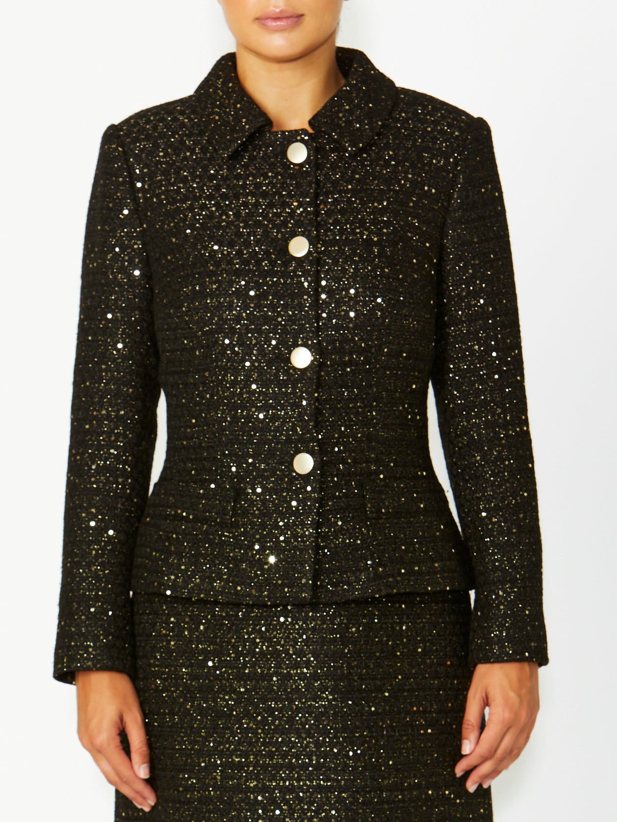 Women's Tweed Easy Fit Jacket in Black | Cara