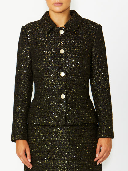 Women's Tweed Easy Fit Jacket in Black | Cara