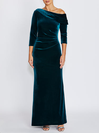 Lena Dark Teal Velour Gown