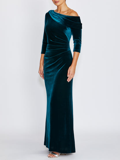 Lena Dark Teal Velour Gown