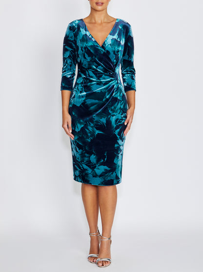 Nola Teal Rose Velour Dress