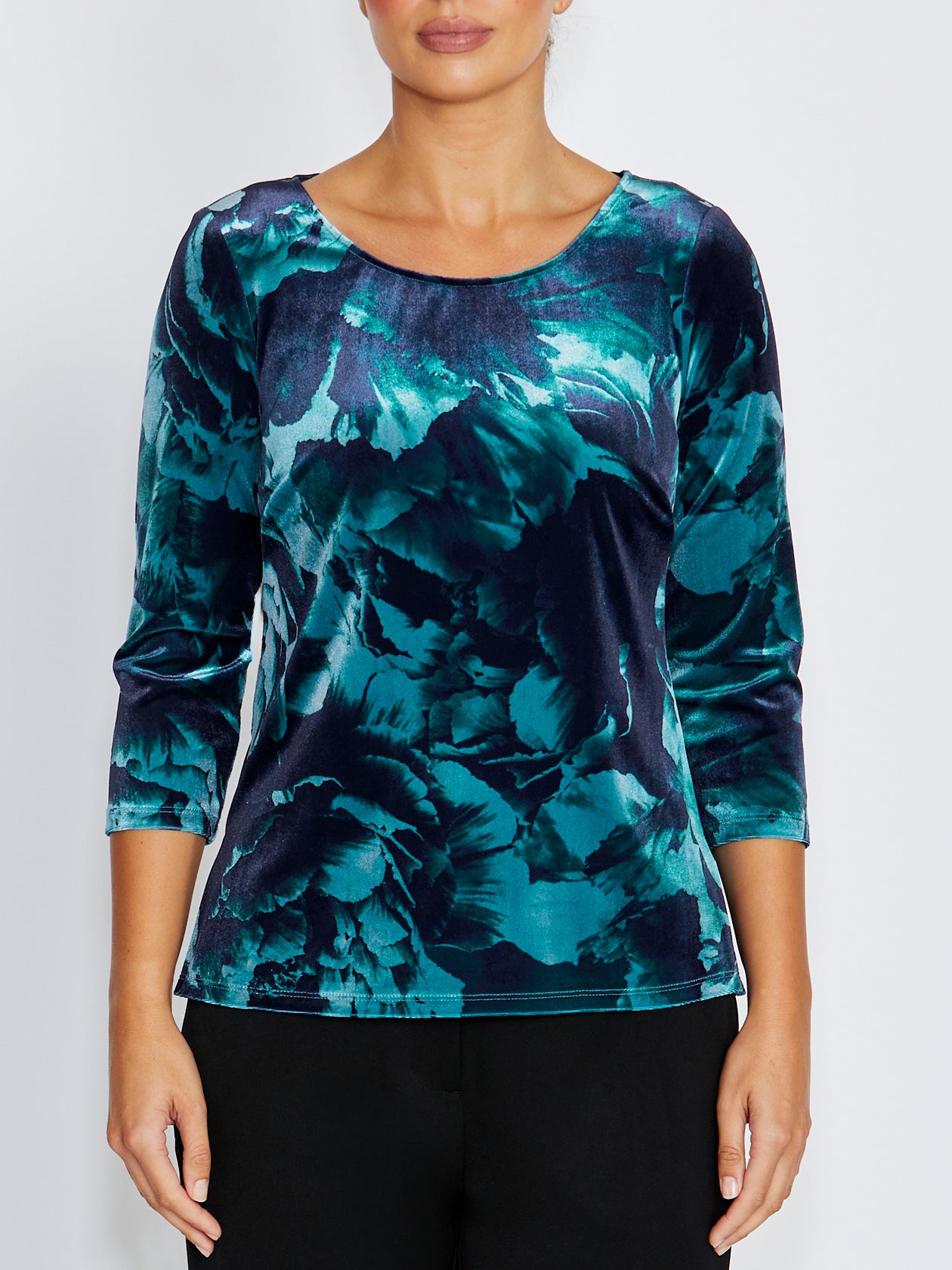 Viola Teal Rose Velour Top