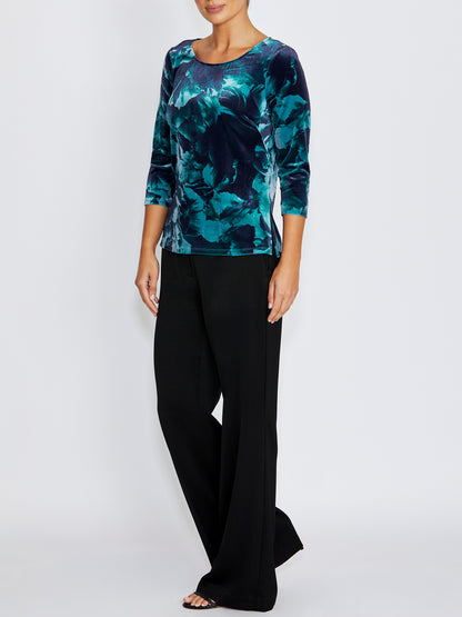 Viola Teal Rose Velour Top