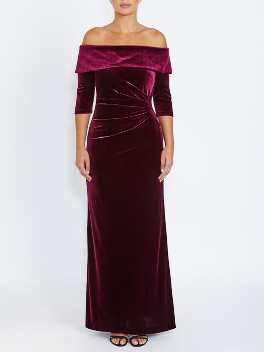 Women's Velour Floor Length Gown in Red | Elliana