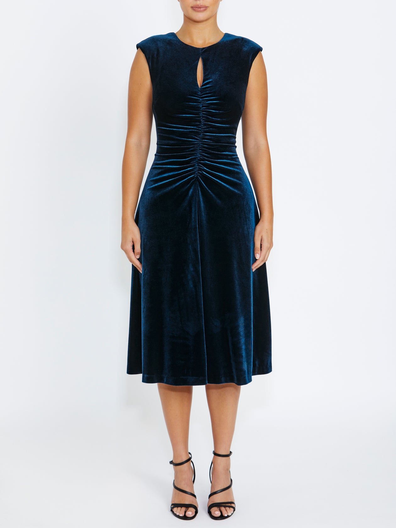 Women's Velour Midi Length Dress in Blue | Shyla