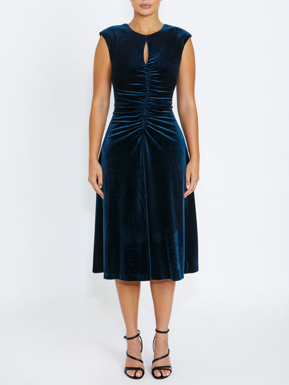 Women's Velour Midi Length Dress in Blue | Shyla