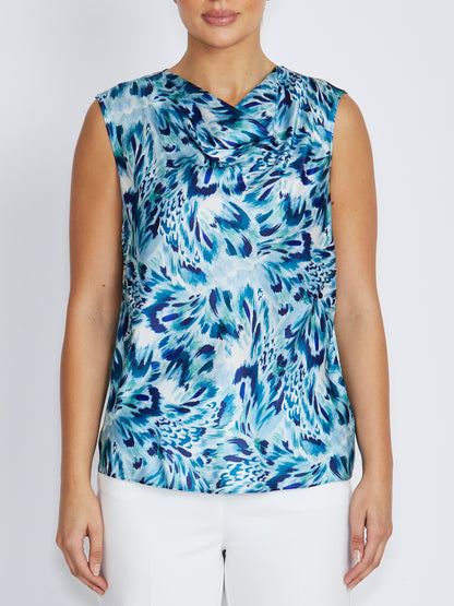 Tanya Brushed Feather Print Satin Top