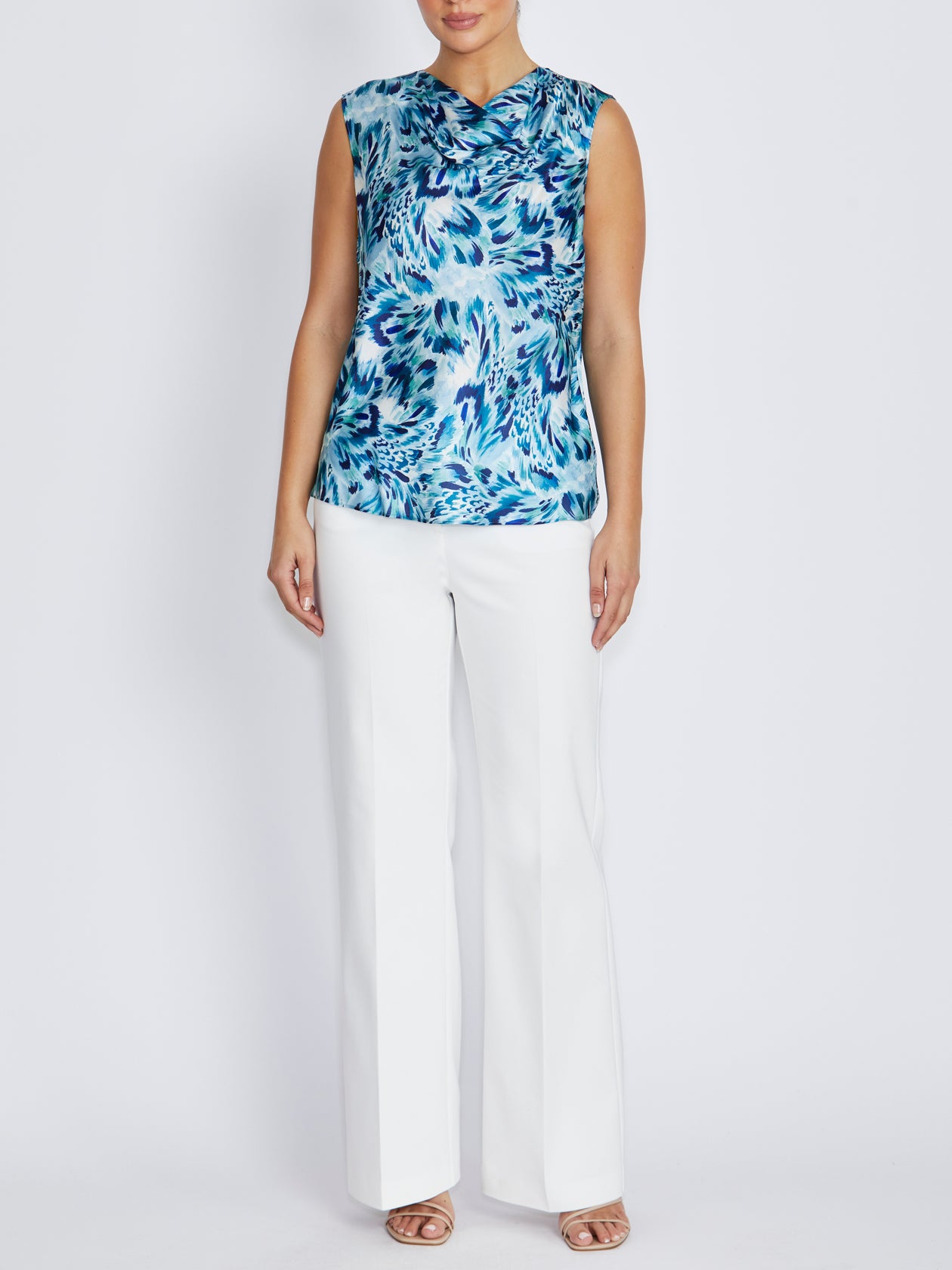 Tanya Brushed Feather Print Satin Top