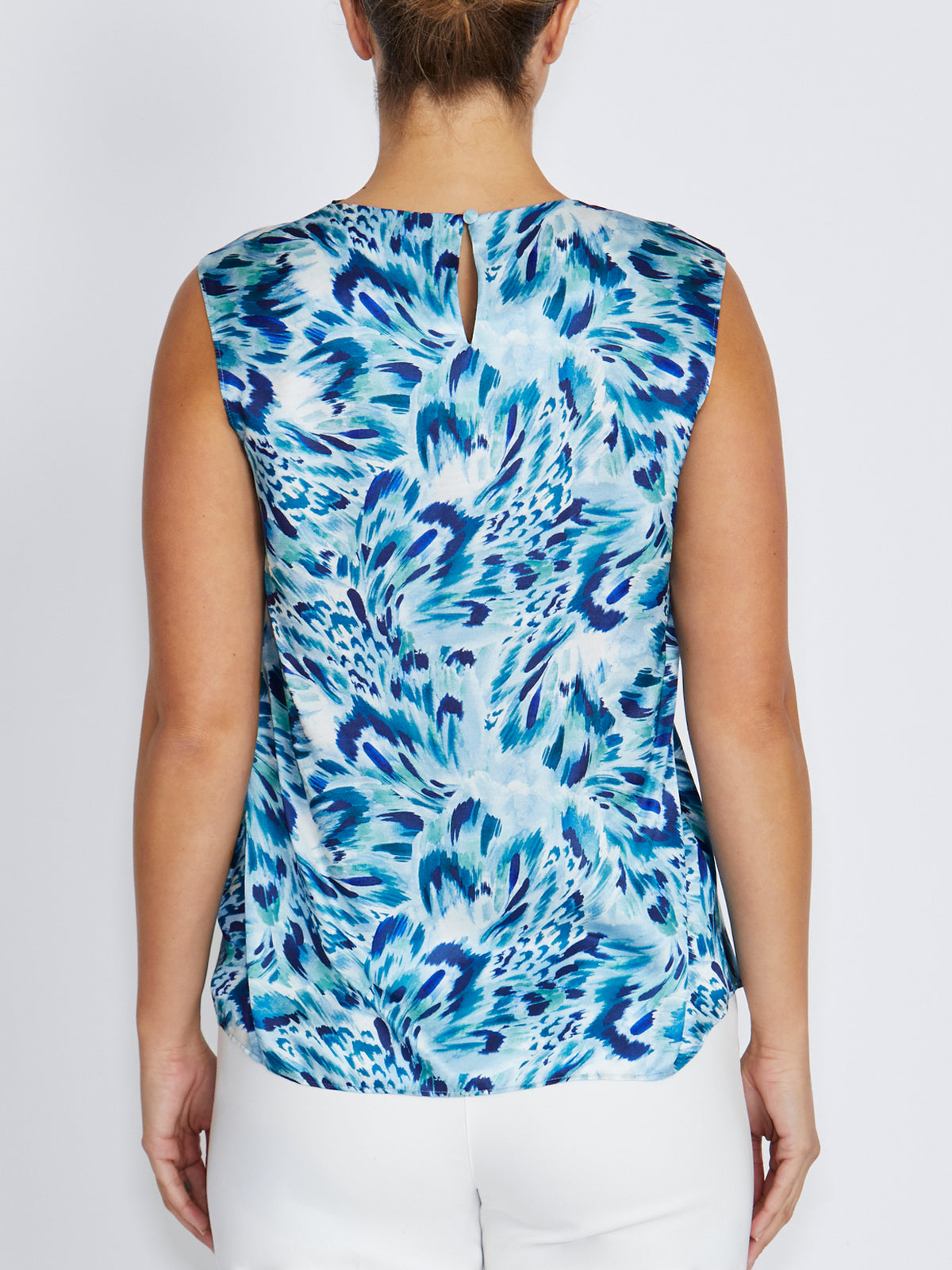Tanya Brushed Feather Print Satin Top