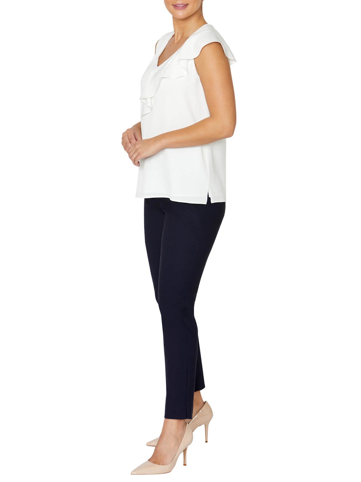 Vanessa Ivory Crepe Ruffle Front Top | Anthea Crawford