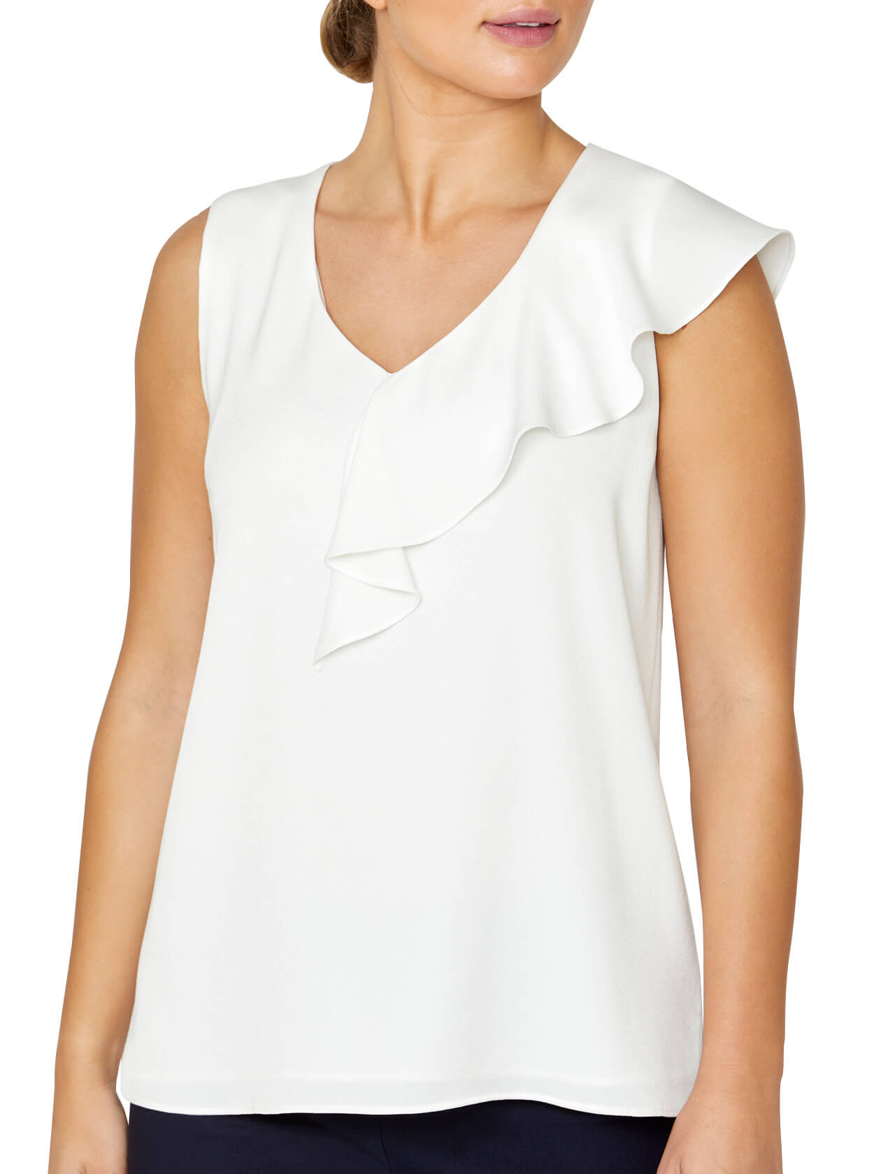 Vanessa Ivory Crepe Ruffle Front Top | Anthea Crawford