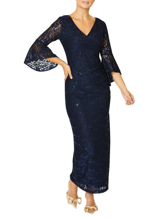 Stella Navy Stretch Sequin Lace Gown