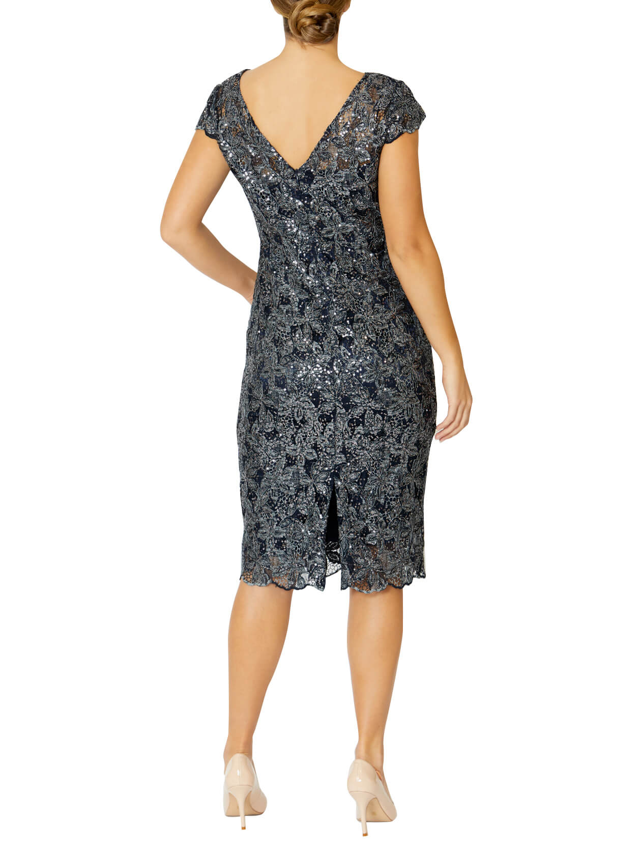 Venetia Navy Sequin Lace Dress